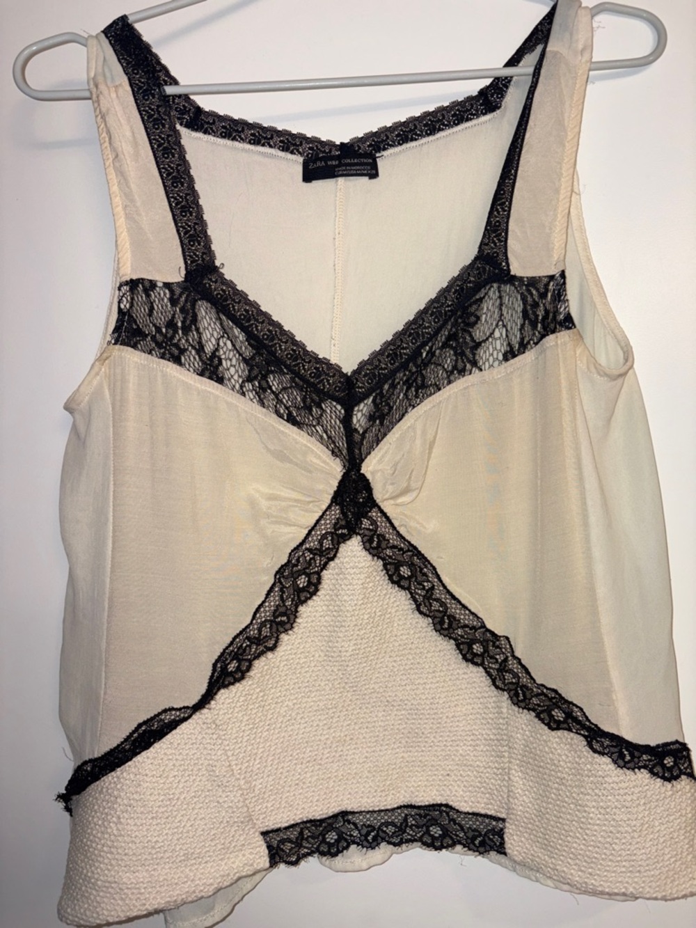 Zara Cream and Black Lace Trim Camisole Top